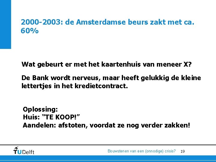 2000 -2003: de Amsterdamse beurs zakt met ca. 60% Wat gebeurt er met het