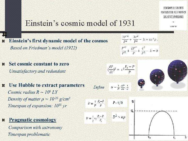 Einstein’s cosmic model of 1931 Define 