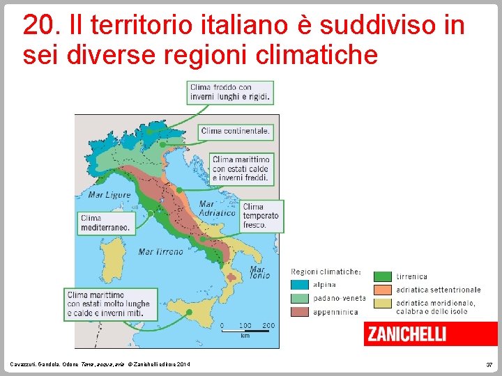 20. Il territorio italiano è suddiviso in sei diverse regioni climatiche Cavazzuti, Gandola, Odone