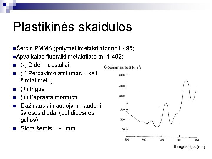 Plastikinės skaidulos nŠerdis PMMA (polymetilmetakrilatonn=1. 495) n. Apvalkalas fluoralkilmetakrilato (n=1. 402) n n n