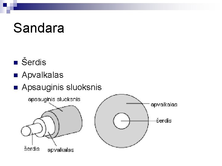 Sandara n n n Šerdis Apvalkalas Apsauginis sluoksnis 