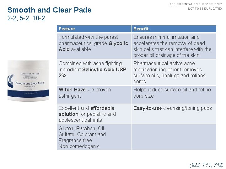 FOR PRESENTATION PURPOSES ONLY NOT TO BE DUPLICATED Smooth and Clear Pads 2 -2,