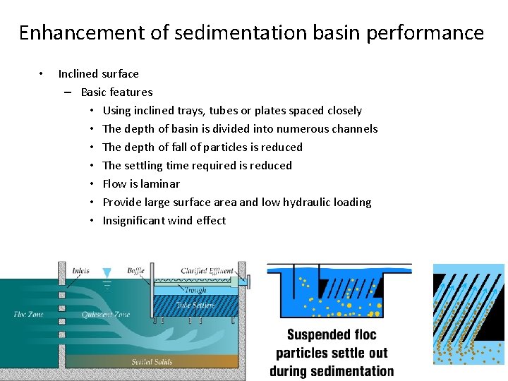 Enhancement of sedimentation basin performance • Inclined surface – Basic features • Using inclined