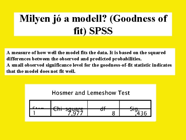 Milyen jó a modell? (Goodness of fit) SPSS A measure of how well the