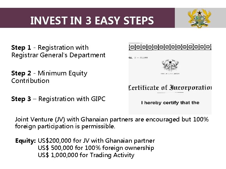 GHANA’S INVEST TAX IN 3 CODE EASY STEPS Step 1 - Registration with Registrar