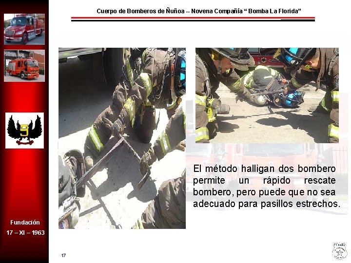 Cuerpo de Bomberos de Ñuñoa -- Novena Compañía “ Bomba La Florida” El método