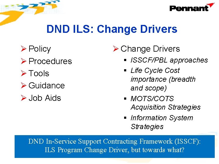 DND ILS: Change Drivers Ø Policy Ø Procedures Ø Tools Ø Guidance Ø Job