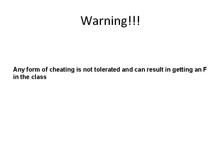 Warning!!! Any form of cheating is not tolerated and can result in getting an