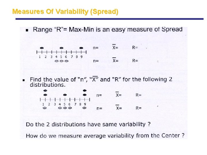 Measures Of Variability (Spread) Measures Of Variability (Spread)