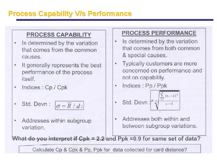 Process Capability V/s Performance Process Capability V/s Performance