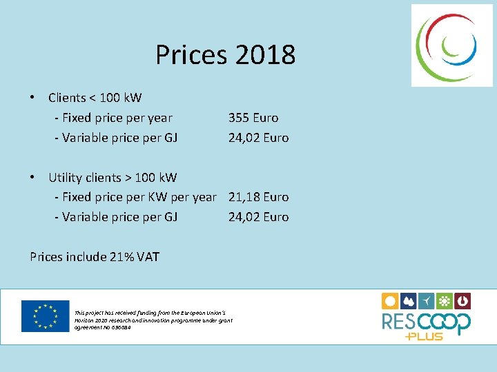 Prices 2018 • Clients < 100 k. W - Fixed price per year -