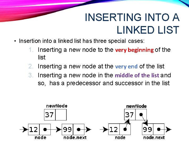 INSERTING INTO A LINKED LIST • Insertion into a linked list has three special INSERTING INTO A LINKED LIST • Insertion into a linked list has three special