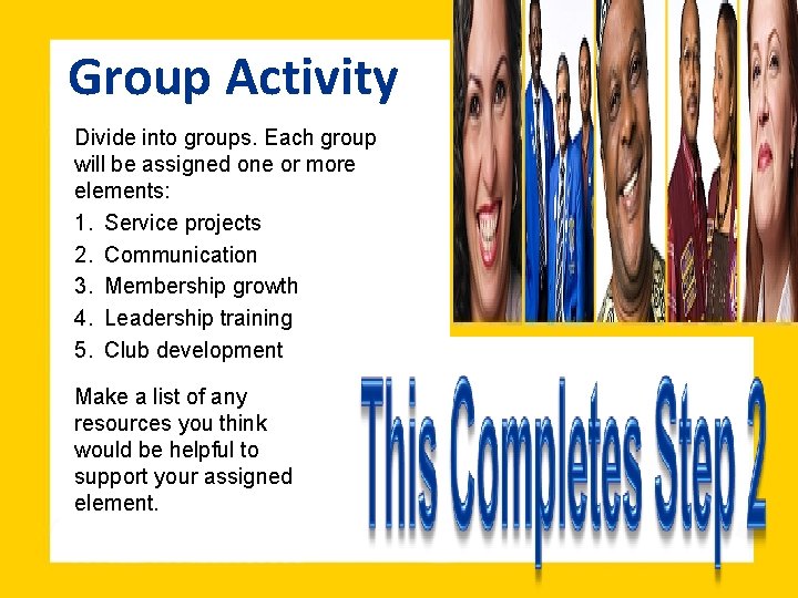 Group Activity Divide into groups. Each group will be assigned one or more elements: