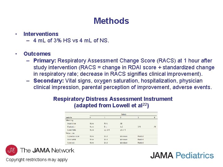 Methods • Interventions – 4 m. L of 3% HS vs 4 m. L