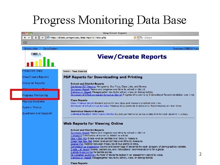 Progress Monitoring Data Base 12 