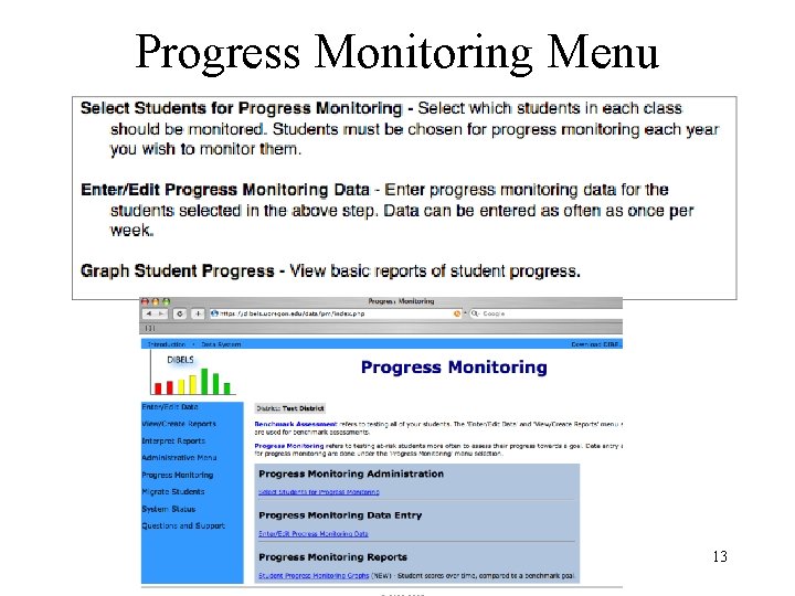 Progress Monitoring Menu 13 