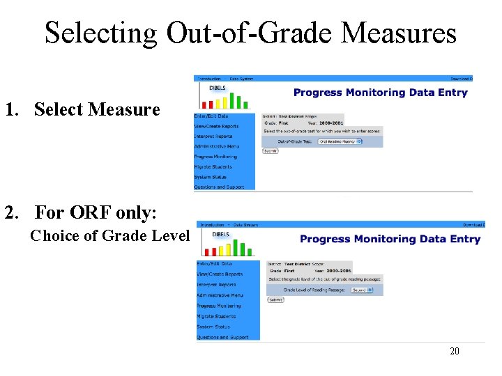 Selecting Out-of-Grade Measures 1. Select Measure 2. For ORF only: Choice of Grade Level