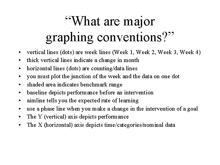 “What are major graphing conventions? ” • • • vertical lines (dots) are week