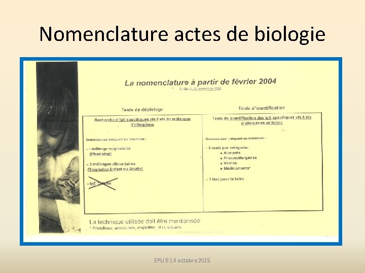 Nomenclature actes de biologie EPU B 14 octobre 2015 