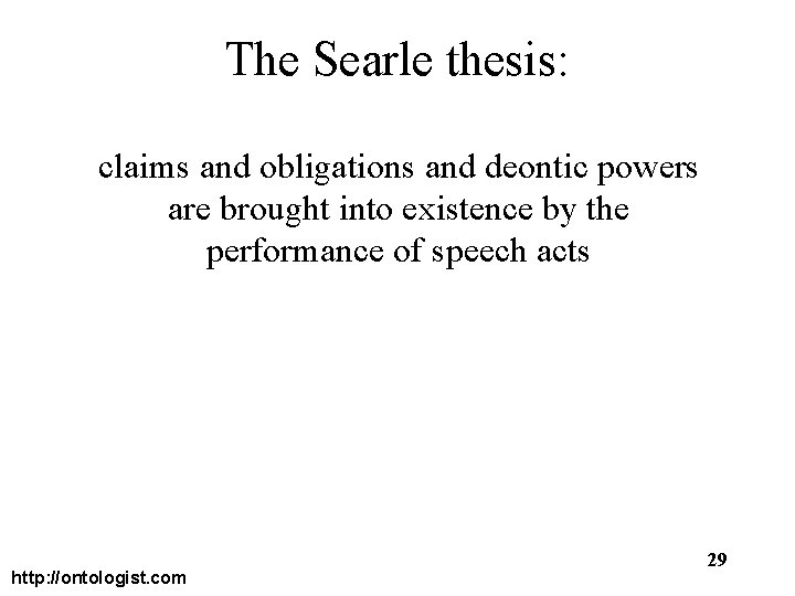 The Searle thesis: claims and obligations and deontic powers are brought into existence by