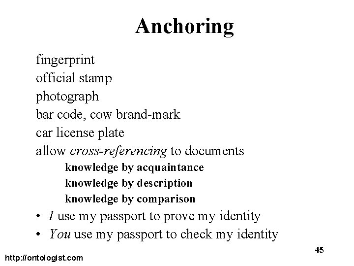 Anchoring fingerprint official stamp photograph bar code, cow brand-mark car license plate allow cross-referencing