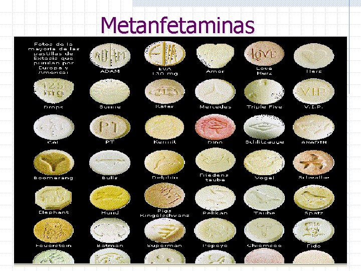 Metanfetaminas NMDA: NMDA Éxtasis, XTC, Adam. MDA MDE 