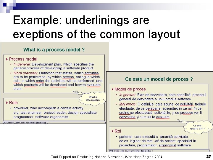Example: underlinings are exeptions of the common layout Tool Support for Producing National Versions