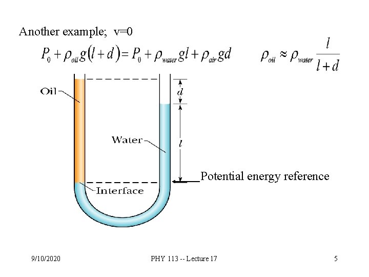 Another example; v=0 Potential energy reference 9/10/2020 PHY 113 -- Lecture 17 5 