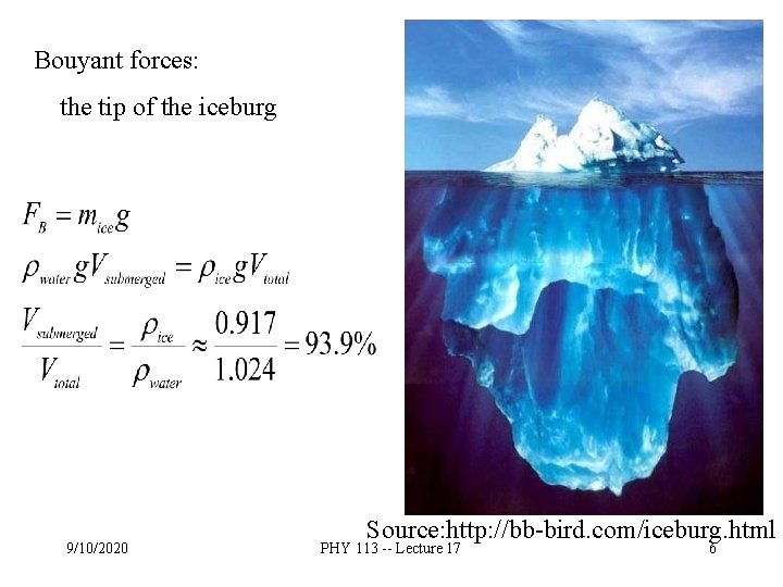 Bouyant forces: the tip of the iceburg 9/10/2020 Source: http: //bb-bird. com/iceburg. html PHY