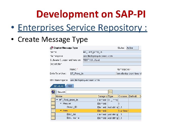 Development on SAP-PI • Enterprises Service Repository : • Create Message Type 