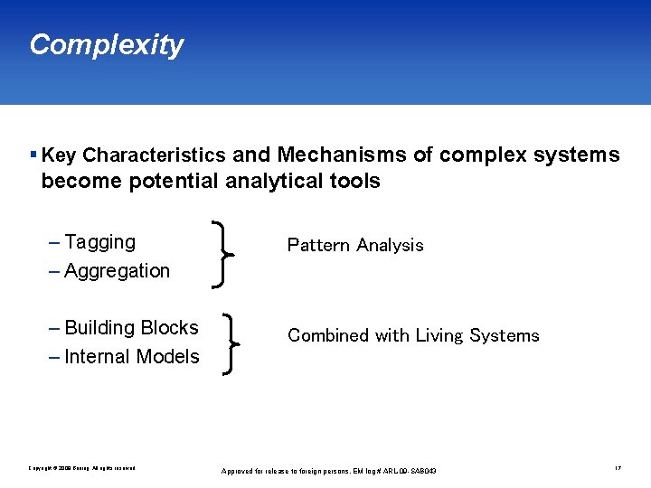 Complexity § Key Characteristics and Mechanisms of complex systems become potential analytical tools –