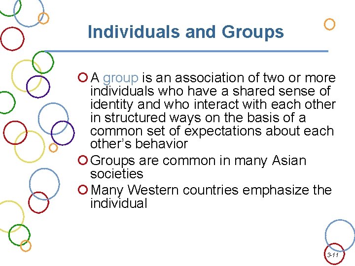 Individuals and Groups A group is an association of two or more individuals who