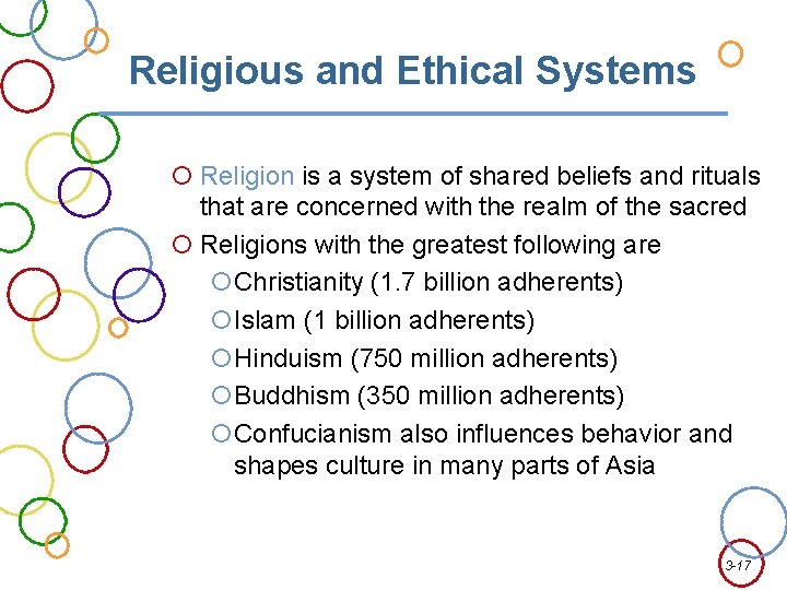 Religious and Ethical Systems Religion is a system of shared beliefs and rituals that