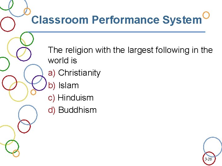 Classroom Performance System The religion with the largest following in the world is a)