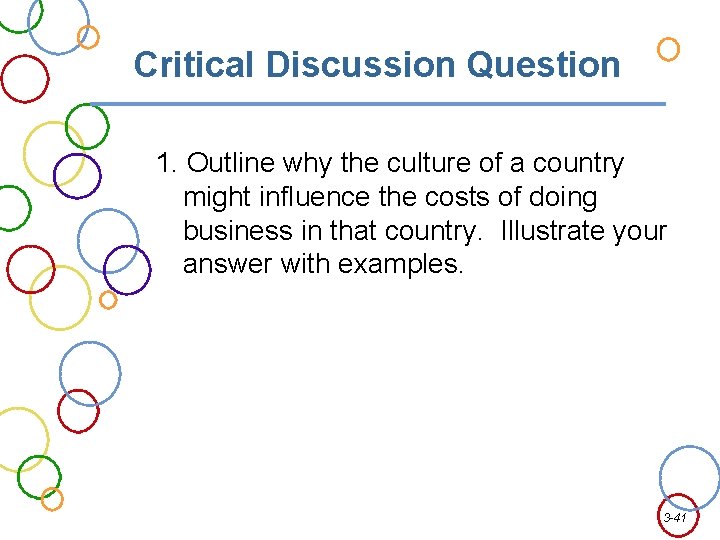 Critical Discussion Question 1. Outline why the culture of a country might influence the