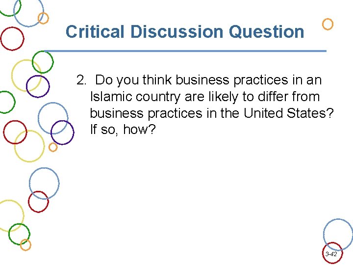 Critical Discussion Question 2. Do you think business practices in an Islamic country are