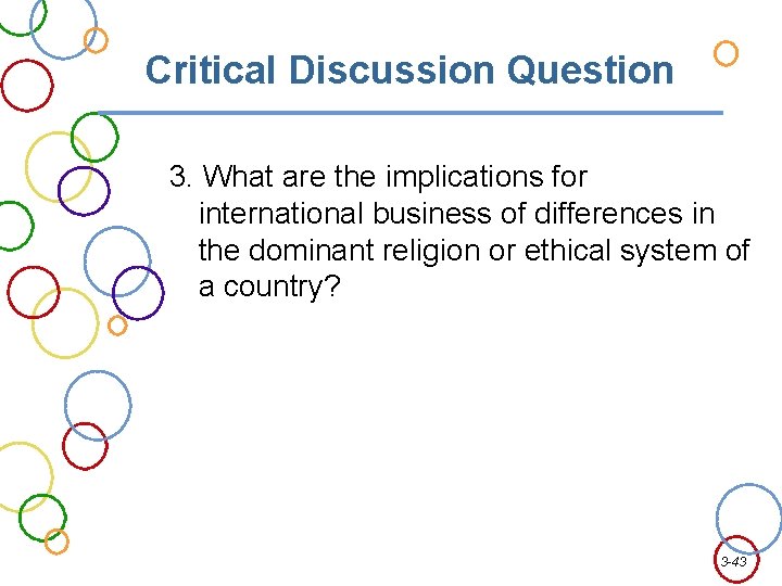 Critical Discussion Question 3. What are the implications for international business of differences in