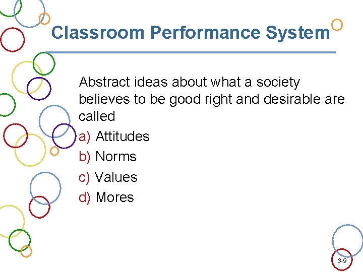 Classroom Performance System Abstract ideas about what a society believes to be good right
