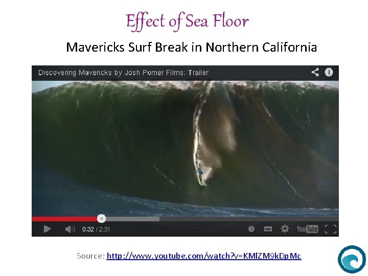 Effect of Sea Floor Mavericks Surf Break in Northern California Source: http: //www. youtube.