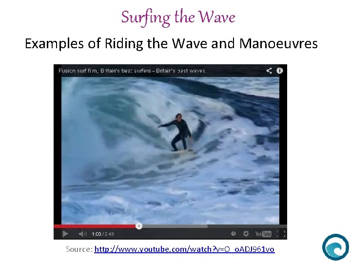 Surfing the Wave Examples of Riding the Wave and Manoeuvres Source: http: //www. youtube.