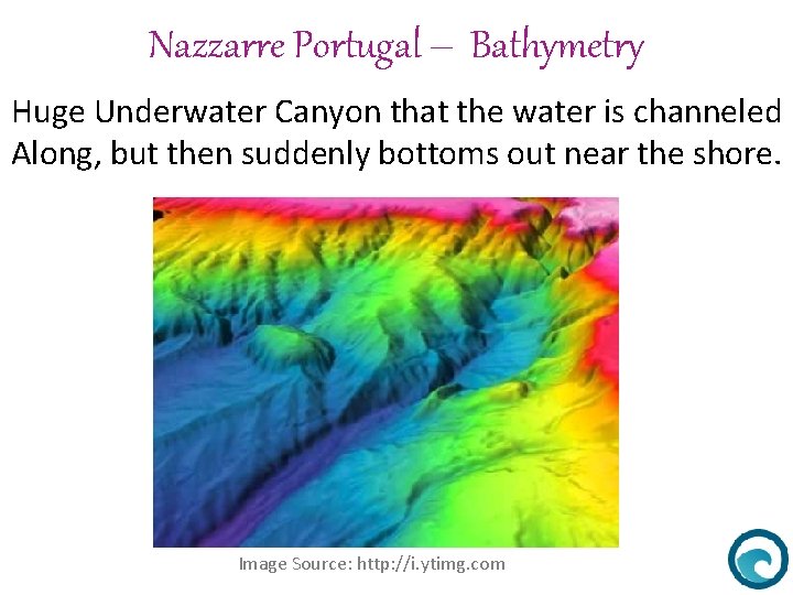 Nazzarre Portugal – Bathymetry Huge Underwater Canyon that the water is channeled Along, but