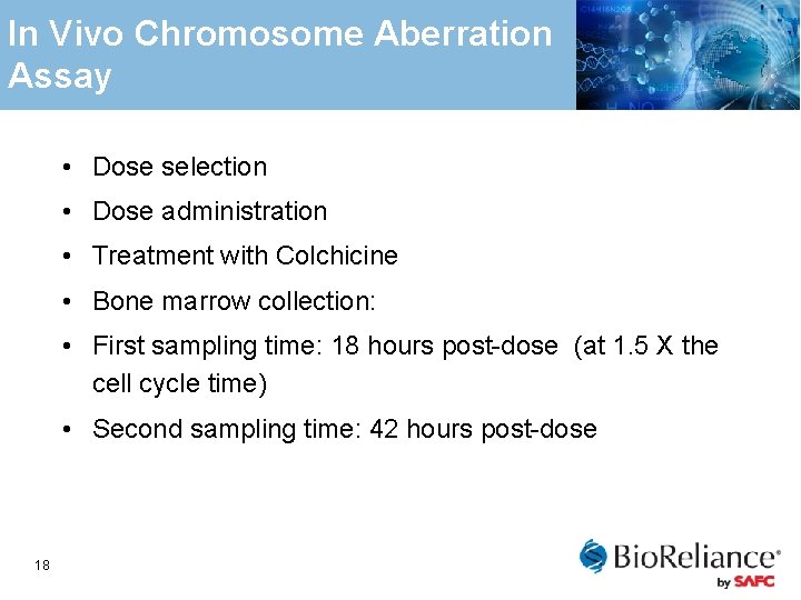 In Vivo Chromosome Aberration Assay • Dose selection • Dose administration • Treatment with