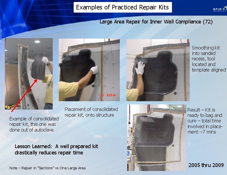 Examples of Practiced Repair Kits Large Area Repair for Inner Wall Compliance (72) Smoothing