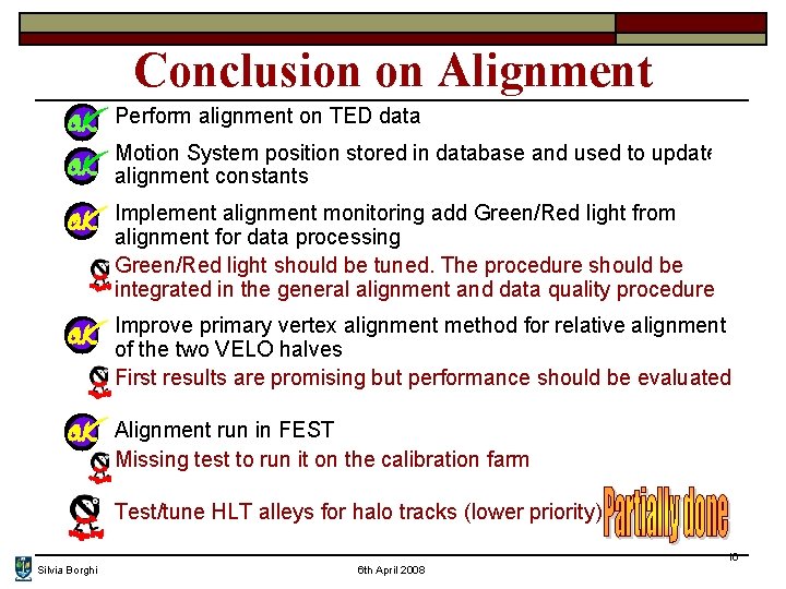 Conclusion on Alignment n Perform alignment on TED data n Motion System position stored
