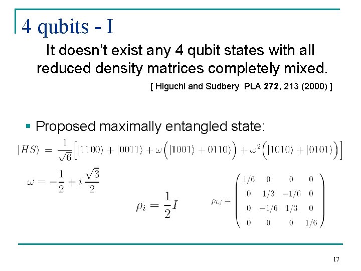 4 qubits - I It doesn’t exist any 4 qubit states with all reduced