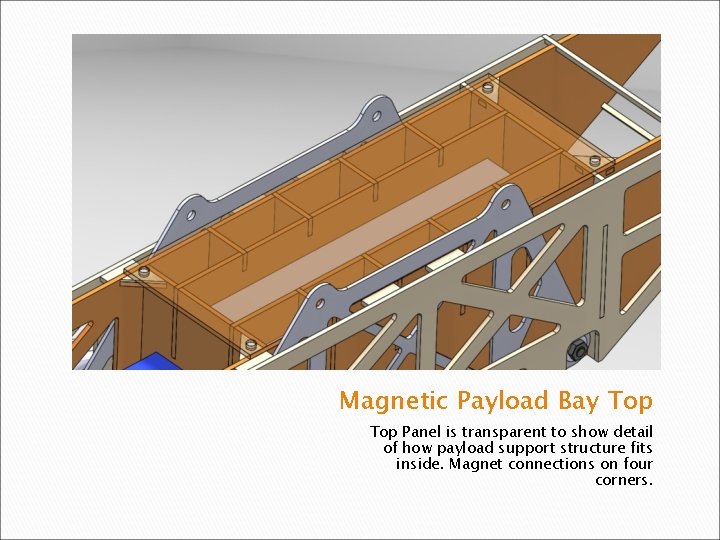 Magnetic Payload Bay Top Panel is transparent to show detail of how payload support