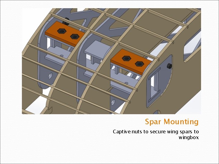 Spar Mounting Captive nuts to secure wing spars to wingbox 