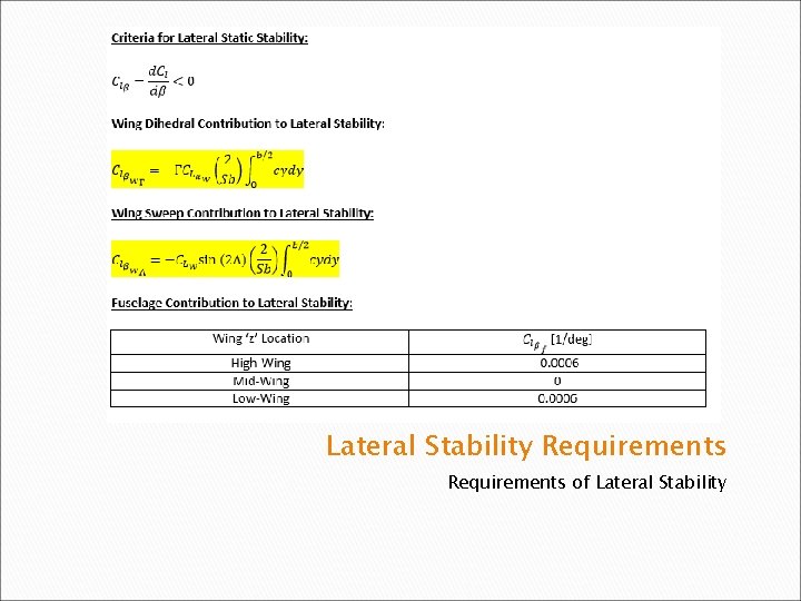 Lateral Stability Requirements of Lateral Stability 