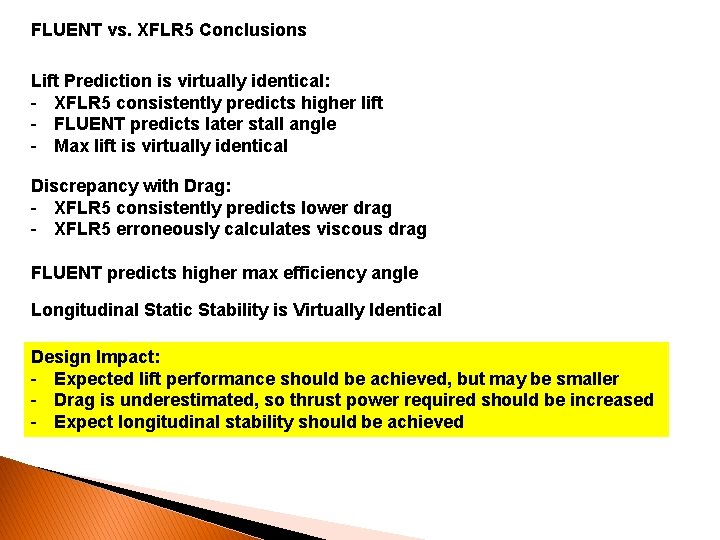 FLUENT vs. XFLR 5 Conclusions Lift Prediction is virtually identical: - XFLR 5 consistently