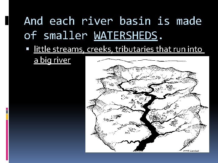 And each river basin is made of smaller WATERSHEDS. little streams, creeks, tributaries that